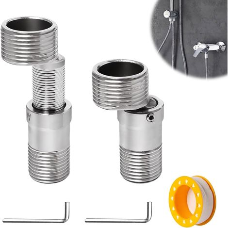 2 Pièces Raccord Excentré Mitigeur Longueur Réglable Pied Incurvé Coudé 3/4" x 1/2" Robinet Coin Vis Excentrique Pivotant à 360 Degrés Mamelon Extensible Décalé de 10 mm pour Cuisine et Bains (1/5)