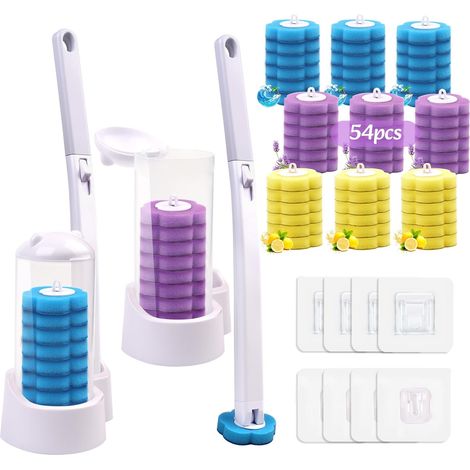 Brosse WC Jetable Kit avec 54 Recharges Nettoyantes 2 Supports (1/5)