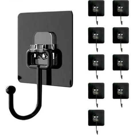10er-Pack selbstklebende Wandhaken (max. 30 kg) – Schwarz – Wasserfest und spurlos – Kein Bohren erforderlich – Für Badezimmer, Decke, Wandhaken, Küchenutensilien, Schlüssel, Rucksäcke (1/4)