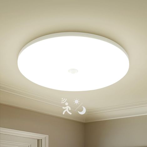 Plafonnier LED 13.5 W avec détecteur de mouvement, plafonnier rond de 30 cm, lumière blanche 6000 K, luminaire moderne pour couloir, balcon, salle de bain [Classe énergétique F] (1/5)