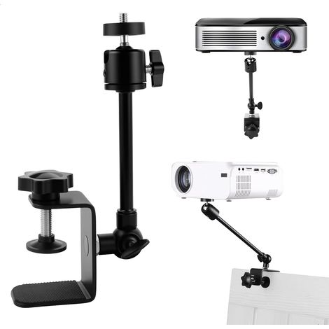Support Videoprojecteur pour Cadre de Lit, C-Pince Support Projecteur Réglable Rotation, Desk Bedside Support en Métal avec Adaptateur 1/4" pour Home Cinéma, Bureau, Salle de Jeux (1/5)