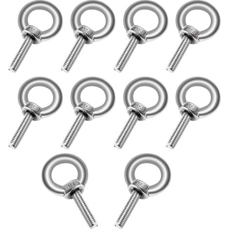 10Pcs M410 304 Stainless Steel Eye Bolts - Lifting Ring - Ring Shape Male Thread Marine Weight Bolts and Various Engineering Lifting Equipment