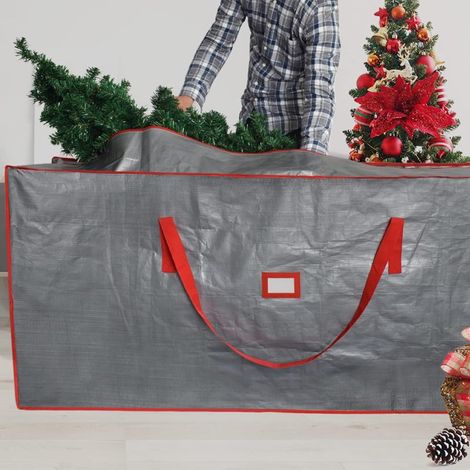 Sac de rangement pour sapin de Noël, convient aux sapins démontés jusqu'à 2,13 m (7 pieds), sac de rangement en plastique imperméable avec poignée renforcée résistante et double fermeture éclair. (1/5)