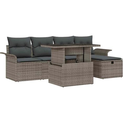 Garden Sofa Set with Cushion 6 pcs Grey Poly rattan vidaXL