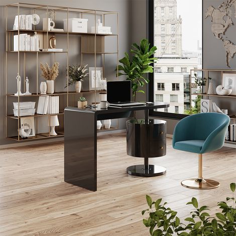 bureau Lara, Noir Haute brillance, 120 x 50 cm avec 2 conducteurs, Vicco