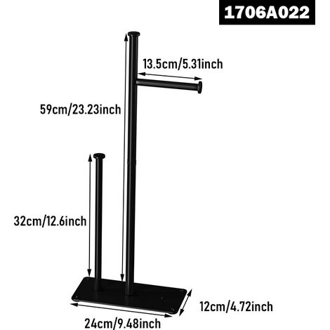 (1706A022H) Porte-papier toilette vertical avec étagère, rangement pour papier toilette, support pour plusieurs rouleaux, salle de bain, noir, rangement pour salle de bain (1/5)