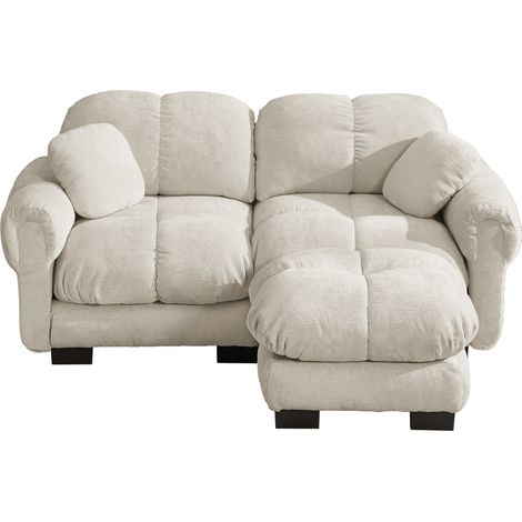 Canapé d'angle modulable 2 places en tissu, avec pouf mobile, coussins épais et coloris kaki clair, pour salon moderne - CHICFURN (1/5)