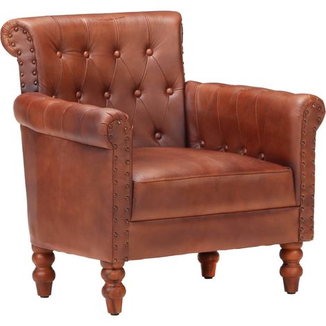 SKM Fauteuil Marron Cuir de chèvre véritable (1/5)