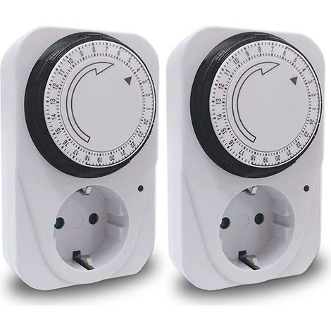 Prise électrique Minuterie mécanique de 24 heures, commutation toutes les 15 minutes, interrupteur on/off, 230 V 16 A, blanc, 2 pièces (1/5)