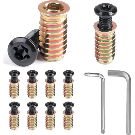 10 Paires Insert Fileté Bois M8 avec Vis M830mm, Insert Fileté Metal 25mm avec Clé Torx, Vis a Téte Plate Torx Noire, Vit a Téte Bombée pour Meubles en Bois, Tables, Chaises (1/5)