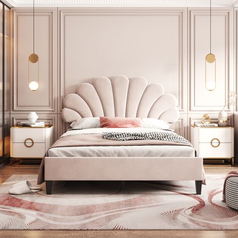 Lit double rembourré 140×200cm beige velours,tête fleurie,cadre à lattes,doux pour la peau,lit d’amis pour jeunes adultes