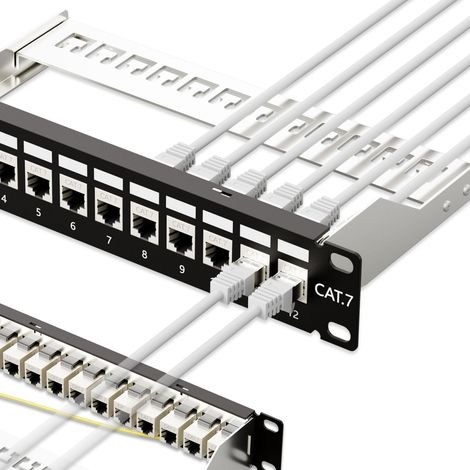 10Gbps 12 Port Patch Panel, RJ45 Cat7 Shielded STP Coupler with Back Bar, Wall Mount or Rack Mount, Compatible with Cat7, Cat6A, Cat6, Cat5e, Wiring (1/5)