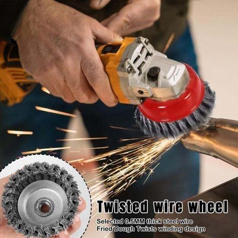4-teiliger Kegelbürstensatz für Winkelschleifer, aus Metall/Stahl, mit verdrilltem Draht, flexibel, Durchmesser: 75 mm, Befestigungsgewinde: M14 (1/3)
