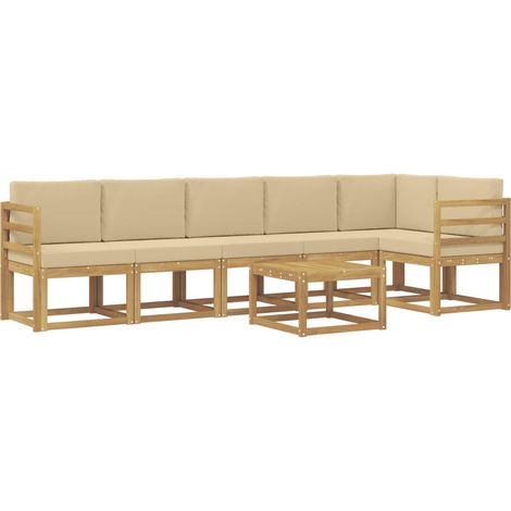 Conjunto de sofás de exterior con cojín 7 pcs y Beige Poliéster vidaXL (1/5)