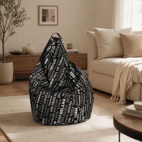 Talamo Italia - Pouf Marisa, Poltrona multiuso, Poltroncina sacco, Pouf poggiapiedi, Made in Italy, 80x80 h120 cm, Nero e Bianco (1/4)