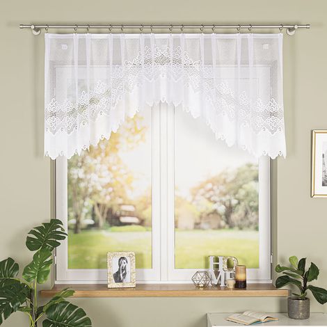Modesta - Tenda jacquard pronta all'uso con taglio sul fondo - 250x80 cm - bianca (1/5)