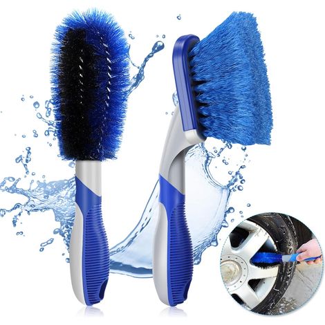 Brosse de Nettoyage pour Voiture,Brosse Nettoyage Jantes enjoliveurs 2PCS (Bleu),Brosse de Lavage de Jantes protégeant Les Surfaces - Brosse de détail pour Voiture, Moto et CIE (1/5)