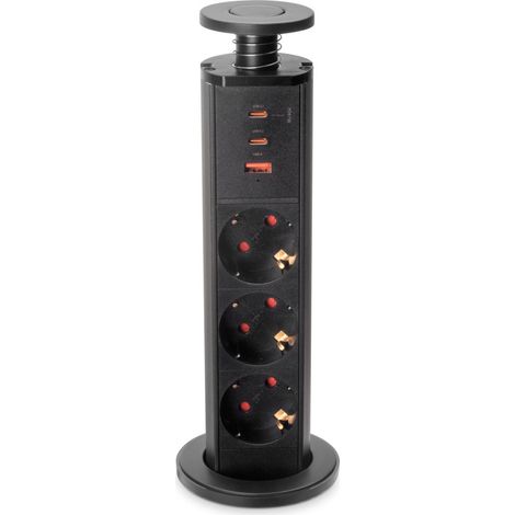 Tour multiconnector rétractable pop-up EMUCA noire 3 prises Schuko + 1 USB-A + 2 USB-C (1/5)