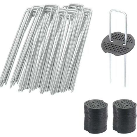 50 Agrafes de Jardin avec 50 Rondelles, Ancrage au Sol pour Maille Anti-Mauvaises Herbes, Piquets de Camping, Piquets en Forme de U, 150 mm de Long, 2,5 mm de Diamètre