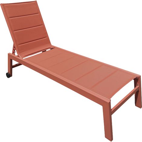 Happy Garden – Bain de soleil BARBADOS en textilène terracotta – Aluminium résistant aux U.V. – Dossier réglable 5 niveaux – Dimensions L 164 à 198 × l 61 × H 35 à 95cm