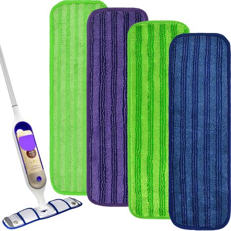 Ersatzteile für Swiffer PowerMop Fransenwischer (für Nass- und Trockenreinigung) mit Mikrofaser-Reinigungsaufsatz: grünes Modell 1 (1 Stück), grünes Modell 2 (1 Stück), lila (1 Stück) und blau (1 Stüc