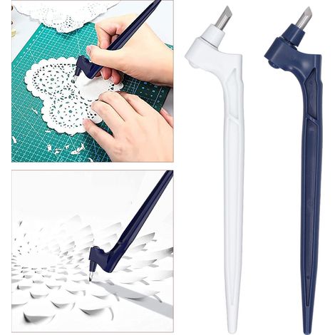Couteau utilitaire blanc + couteau utilitaire bleu foncé, coupe-papier, outils de coupe, couteau à sculpter portatif, couteau utilitaire rotatif à 360 degrés (1/5)