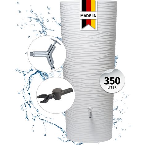 GARANTIA NATURA 2in1 Regenspeicher Komplett-Set 350 Liter arctic inkl. Design Chrom-Auslaufhahn und Fallrohranschluss
