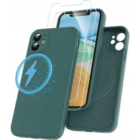 Custodia MagSafe per iPhone 11 in silicone verde scuro + 2 vetri Losvick (1/3)