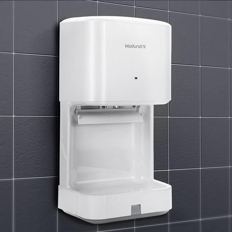 Automatique Sèche-Mains Électrique Haute Vitesse avec bac Anti-Goutte, Commercial et Ménage, Blanc (1/5)