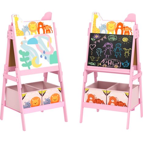 2-in-1 Kindermalstaffelei mit Whiteboard, Kreidetafel, Aufbewahrungsboxen, für Kinder im Alter von 3-8 Jahren, Rosa