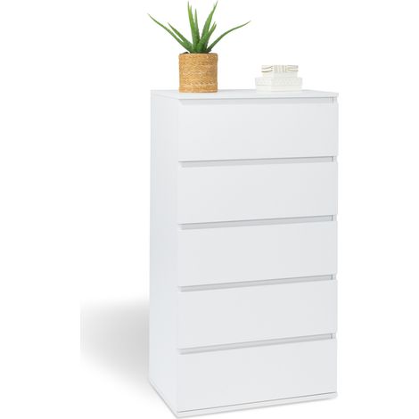 Idmarket – Chiffonnier 5 tiroirs blanc 60 cm – Commode semainier en panneaux de particules 12 mm – Dimensions H100 x L60 x l40 cm – Gain de place