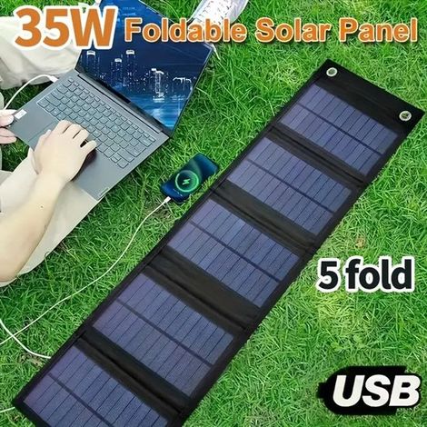 Panneau solaire portable 35 W avec sorties USB – Chargeur solaire – Compatible téléphones et ordinateurs portables – Kit d’urgence extérieur (1/5)