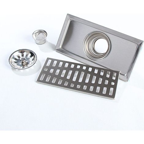 20x10cm Rectangle En Acier Inoxydable Siphon De Sol Salle De Bains Douche Cuisine Déchets Grille (1/4)