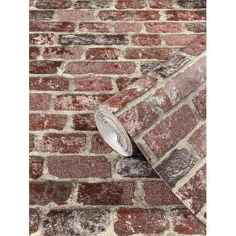 Papier peint rouge brun aspect brique vintage 10,05m x 0,53m Made in Germany (1/5)