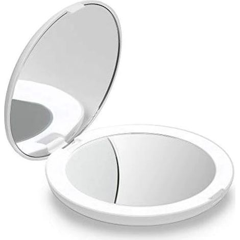 Miroir maquillage voyage LED 10X pliable poche 2 faces blanc, portable