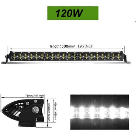 Barre lumineuse LED combinée 2 rangées 8"14"22"32" pour travaux, idéale pour la conduite tout-terrain (voiture, camion, 4x4, SUV, quad, bateau), 12 V/24 V, accessoires auto, 20 pouces - 120 W (1/5)