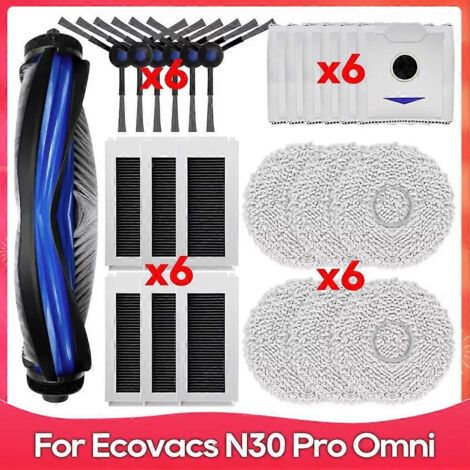Accessoire de rechange pour aspirateur Ecovacs Debot N30 Omni/N30 Pro Omni : brosse latérale principale, filtre HEPA et sac à poussière.