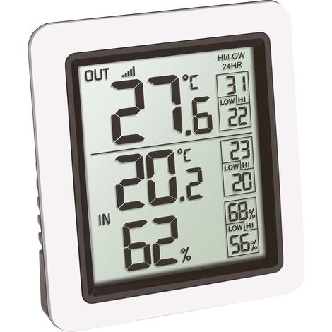 TFA Dostmann INFO termometro radio con sensore esterno, 30.3065.02, temperatura interna ed esterna, visualizzazione valori max. min., controllo del clima ambiente, misuratore di umidità, bianco (1/4)