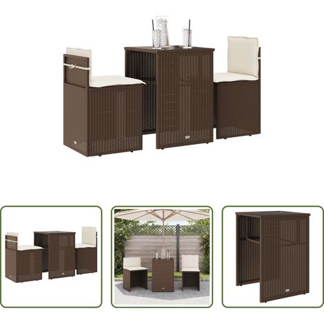 vidaXL Mobilier extérieur - Ensemble de bistro 3 pcs avec coussins marron résine tressée (1/5)
