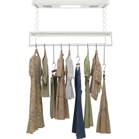 Séchoir à linge électrique à plafond – Étendoir motorisé télécommandé avec éclairage LED – Télescopiques 130-215 cm – Charge max 35 kg – Détection d'obstacles – Pour balcon et petit espace (1/5)