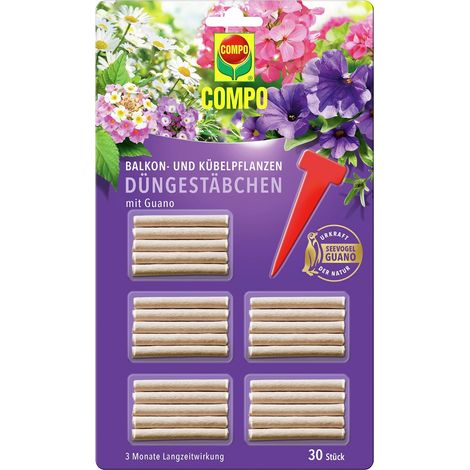 COMPO Balkon- und Kübelpflanzen Düngestäbchen mit GUANO 30 Stück Packung (1/4)