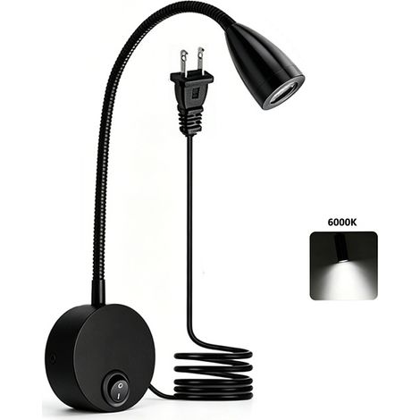 Applique Murale LED de Lecture 3 W à Col de Cygne Flexible – Spot de Chevet Orientable, Lumière Blanche 6000K pour Chambre, Bureau et Coin Lecture (1/3)