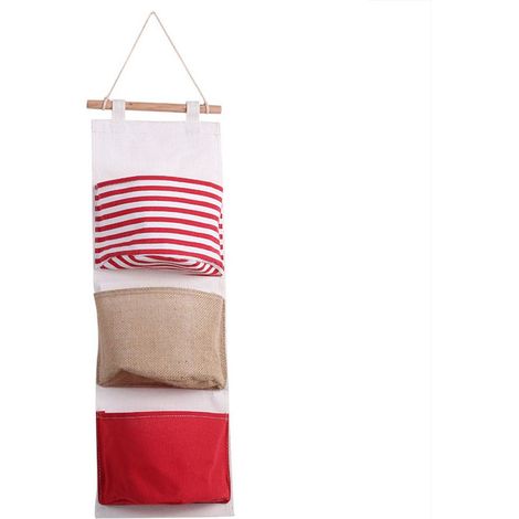 Sac de rangement en lin à 3 couches, sac suspendu pour armoire, pochette murale pour jouets