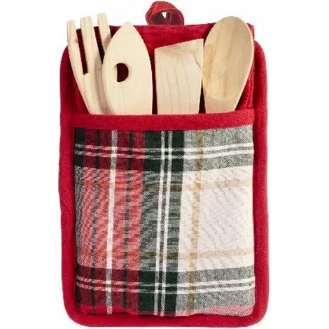 Porta mestoli in cot/pol.  Kilt +4 utensili + strof.