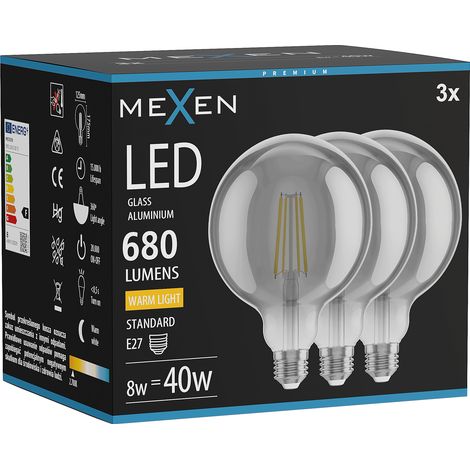 Mexen Vintis 3x Ampoule LED filament E27, G125, 8W, Chaude - 2700K, 680 lm, fumée - L158-E27-0827-70x03 (1/5)