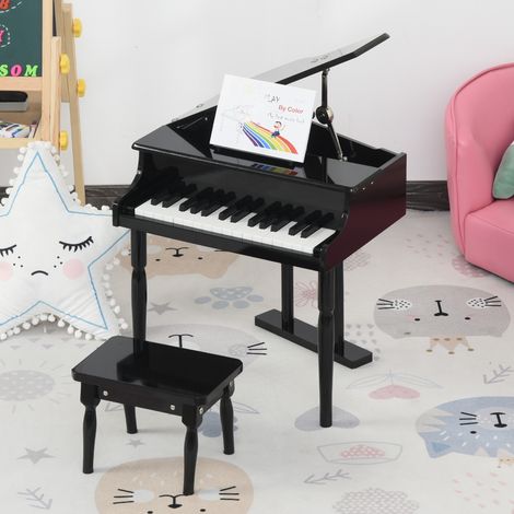 HOMCOM Piano à queue enfant en bois Piano enfant clavier de piano 30 touches - tabouret et pupitre inlus - Instrument de Musique - MDF noir