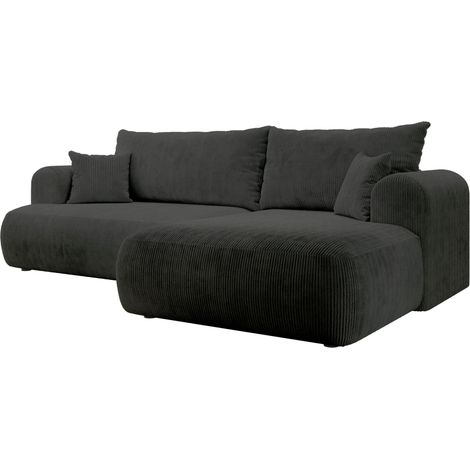 Selsey Ovo Cord – Ecksofa Schlaffunktion, Bettkasten, Cordstoff, rechts, Dunkelgrau