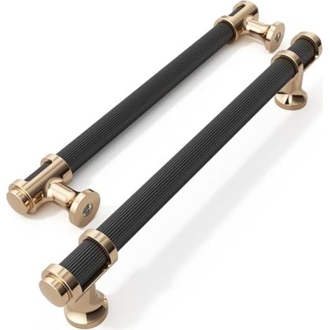 Lot de 10 poignées d'armoire noir mat et bronze champagne, 160 mm d'écart entre les trous, poignées d'armoire colorées avec lignes pour cuisine, tiroir, commode, armoire