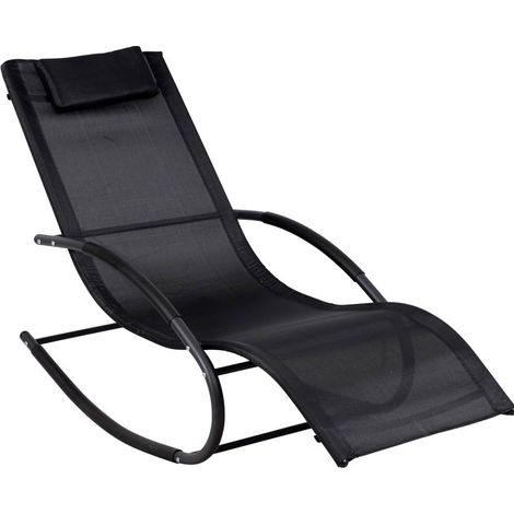 Sedia Sdraio Basculante Da Esterno Ergonomica Con Poggiatesta Imbottito Poltrona Relax A Dondolo In Textilene Traspirante Per Giardino E Piscina 160 x 65 x 90 Cm Nero (1/5)