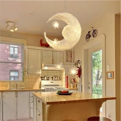 Lampadario da Soffitto LED Plafoniera Forma di Stella Luna per Camera da Letto, Soggiorno, Sala da Pranzo - Bianco Caldo (1/5)